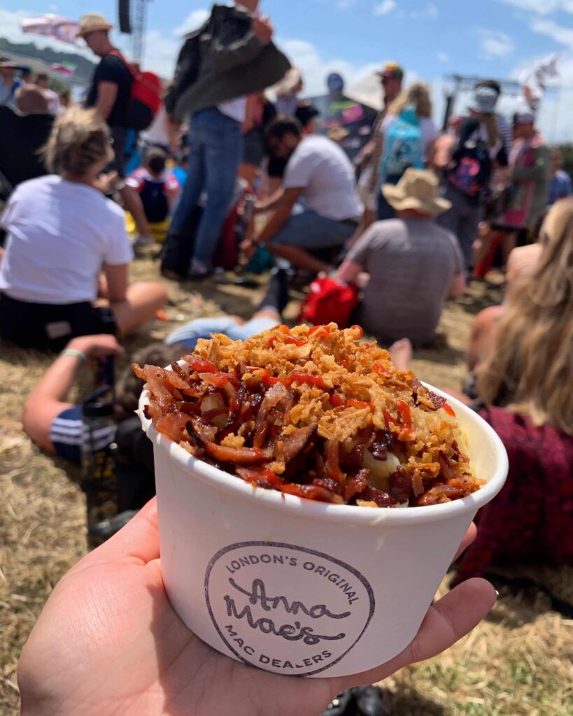 Photo of loaded Macaroni Cheese by Anna Mae's at Glastonbury Festival Pyramid Stage